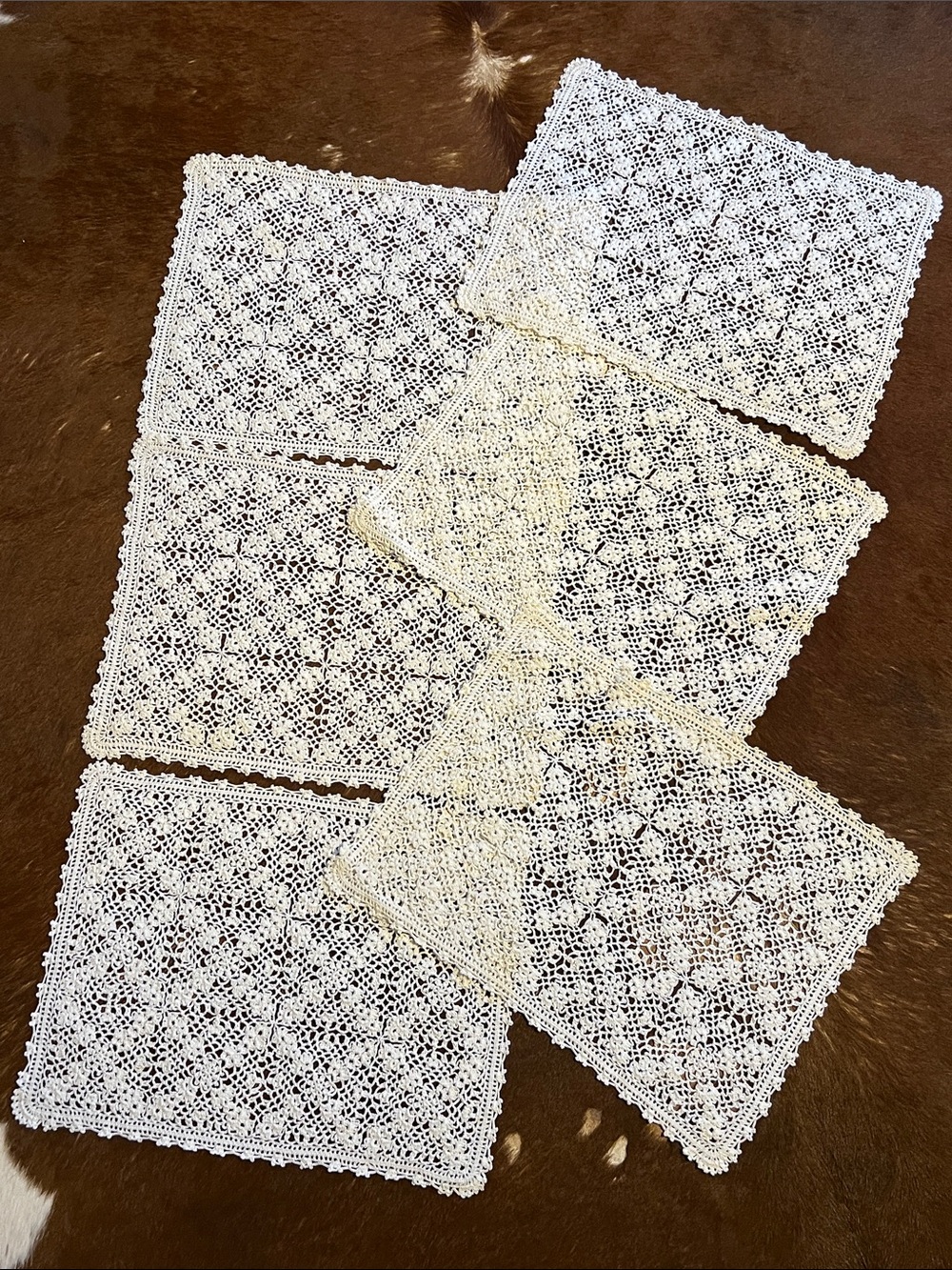Vintage Hand-Crocheted Lace Placemats - off white (Set of 6)